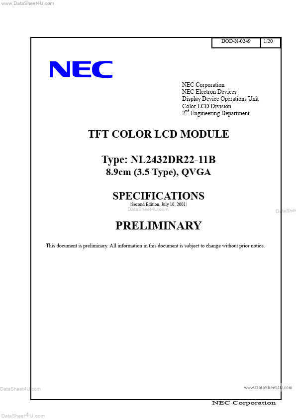 <?=NL2432DR22-11B?> डेटा पत्रक पीडीएफ