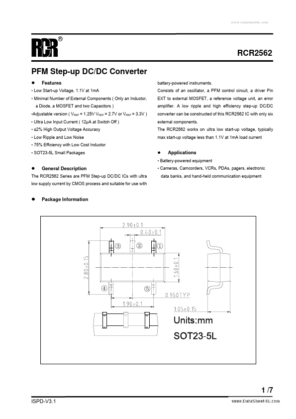 RCR2562 Converter Datasheet pdf - DC/DC Converter. Equivalent, Catalog