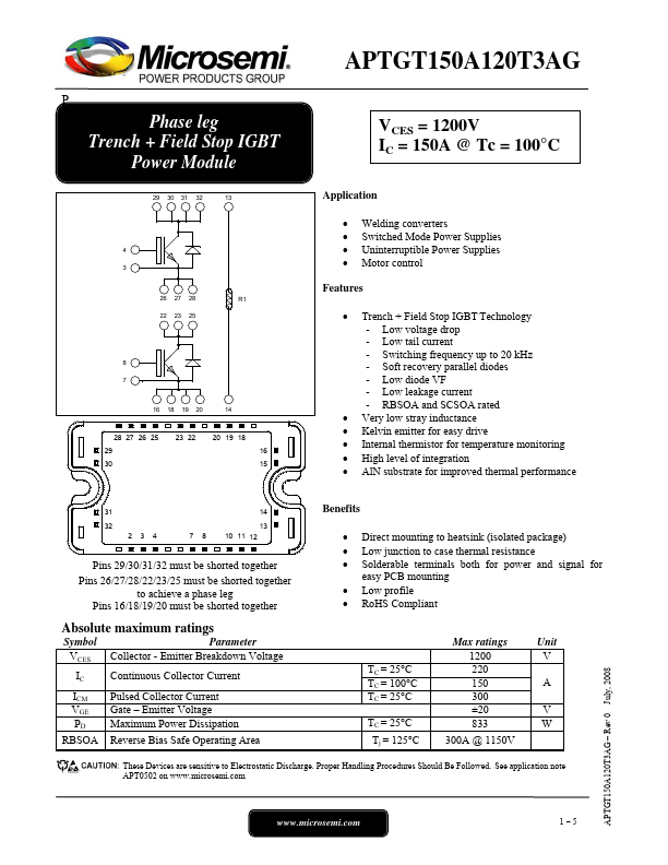 <?=APTGT150A120T3AG?> डेटा पत्रक पीडीएफ