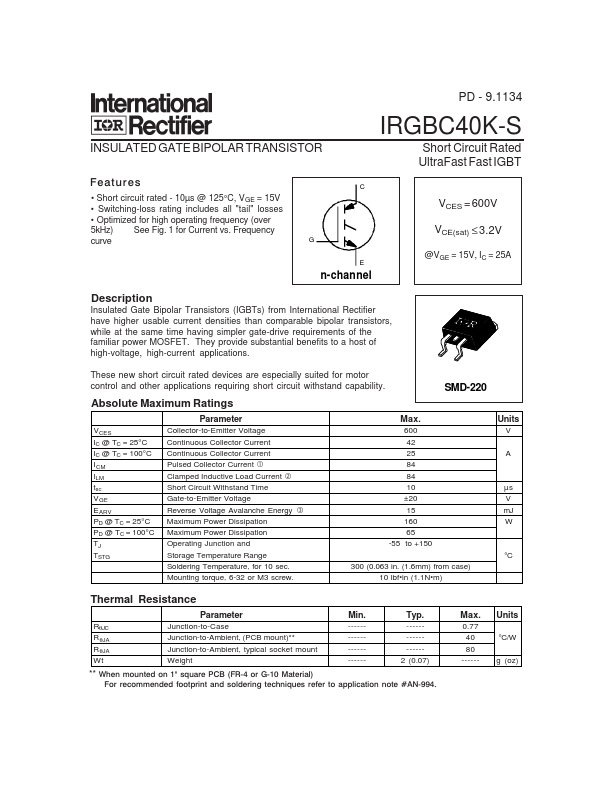 IRGBC40K-S International Rectifier