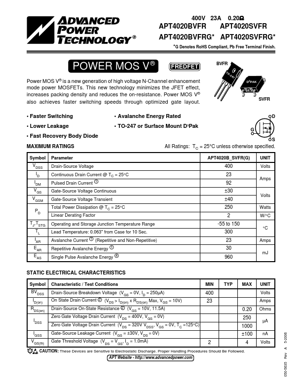 APT4020BVFRG Advanced Power Technology