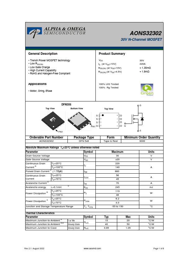 AONS32302 Alpha & Omega Semiconductors