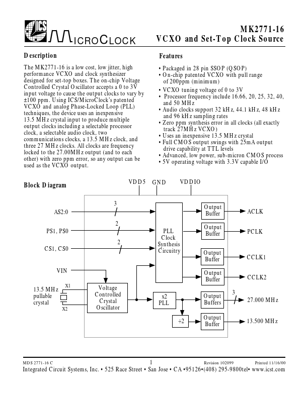 MK2771-16 Integrated Circuit Systems