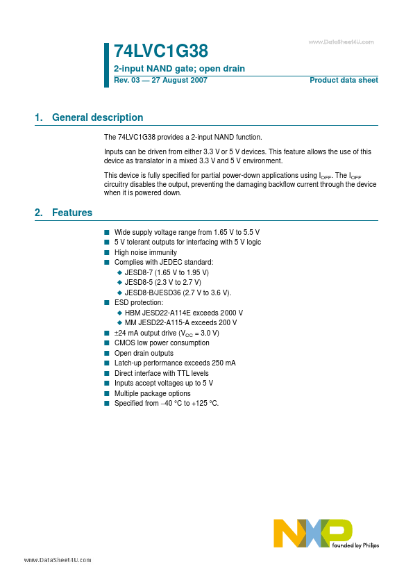 <?=74LVC1G38?> डेटा पत्रक पीडीएफ