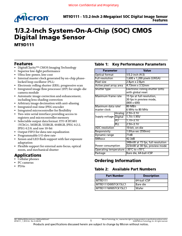 MT9D111 Micron Technology