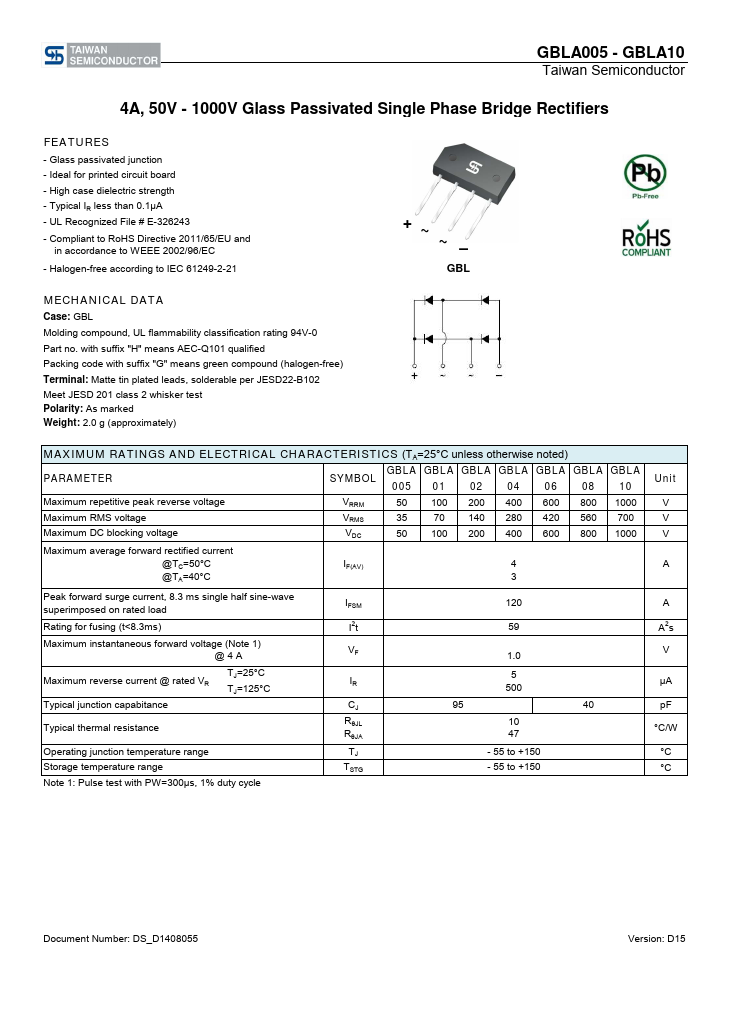 GBLA005 Taiwan Semiconductor