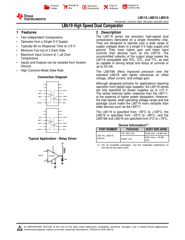 <?=LM319?> डेटा पत्रक पीडीएफ