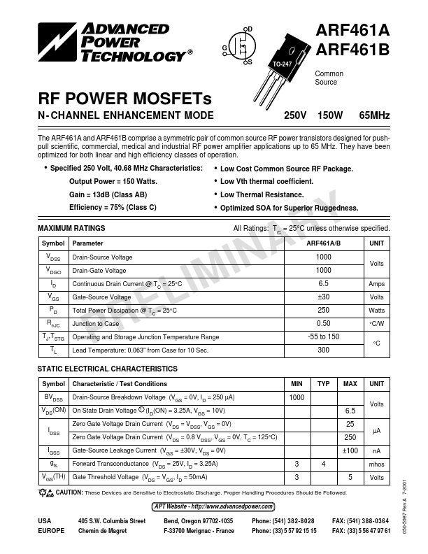 ARF461B Advanced Power Technology