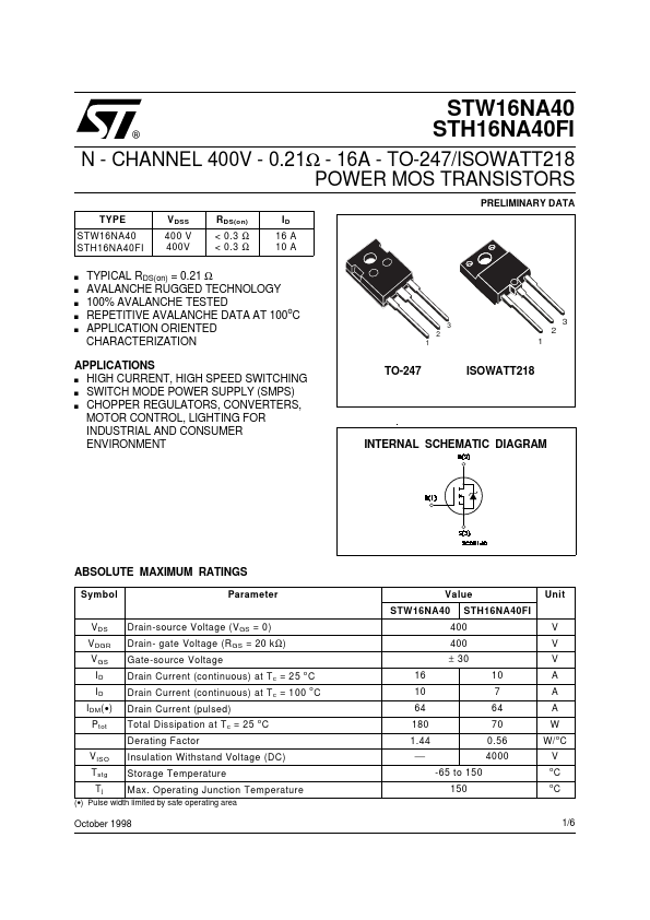 STW16NA40FI ST Microelectronics