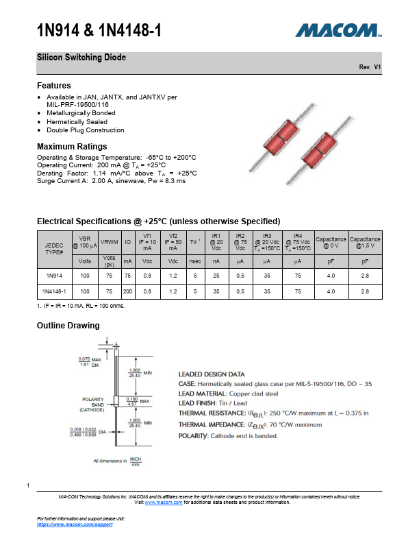 1N914 Data Sheet | MA-COM