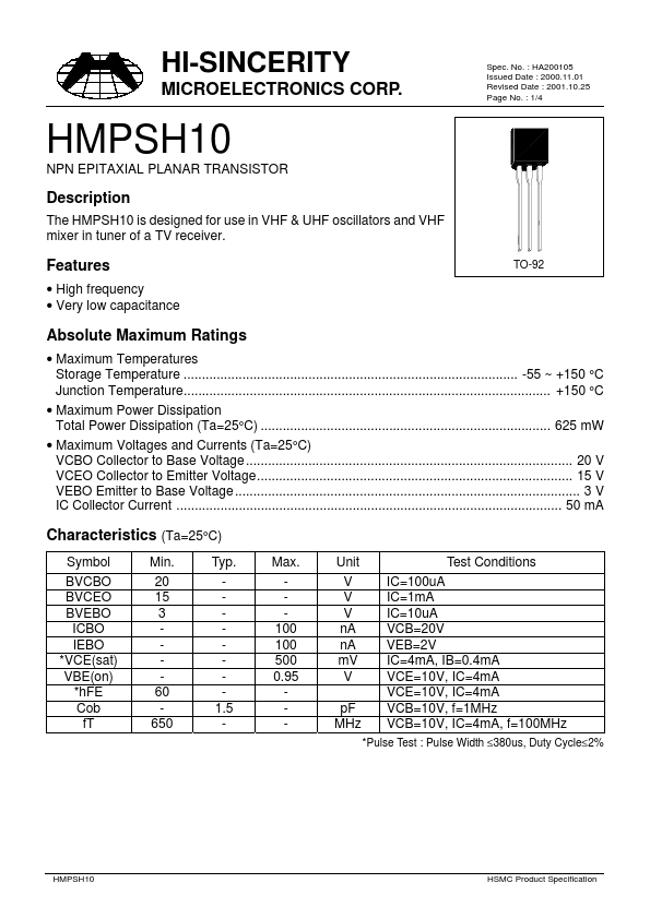 HMPSH10 Hi-Sincerity Mocroelectronics