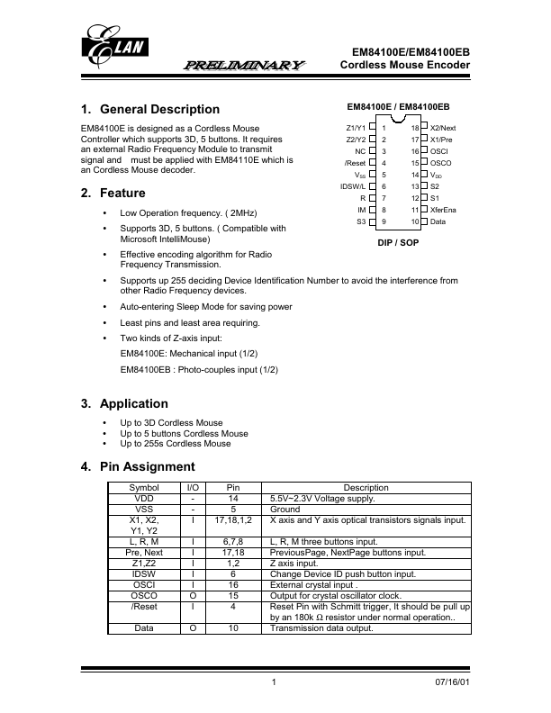 EM84100EB ELAN Microelectronics Corp