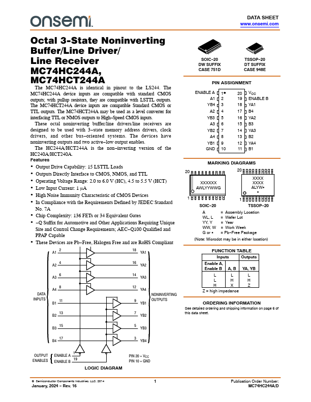 MC74HC244A ON Semiconductor