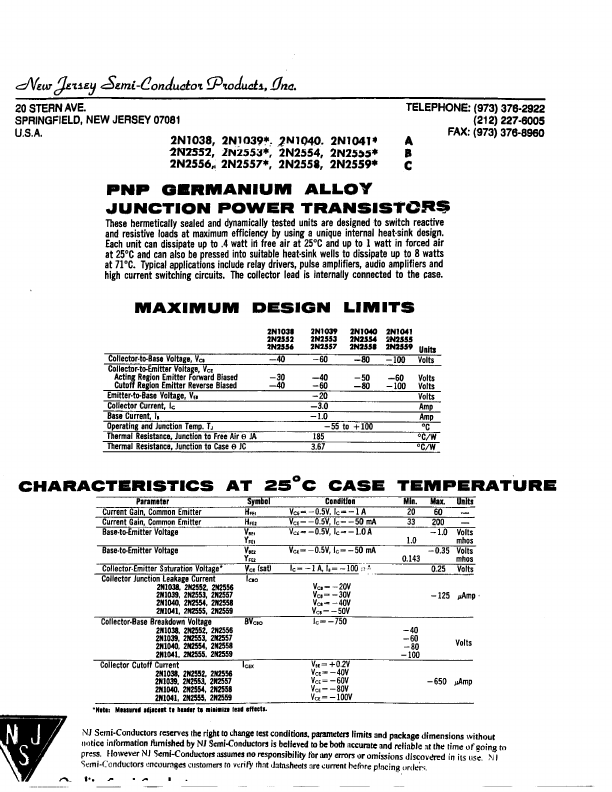 2N2555 New Jersey Semi-Conductor