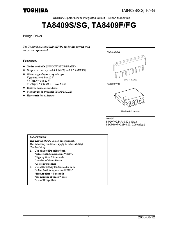 TA8409SG Toshiba Semiconductor