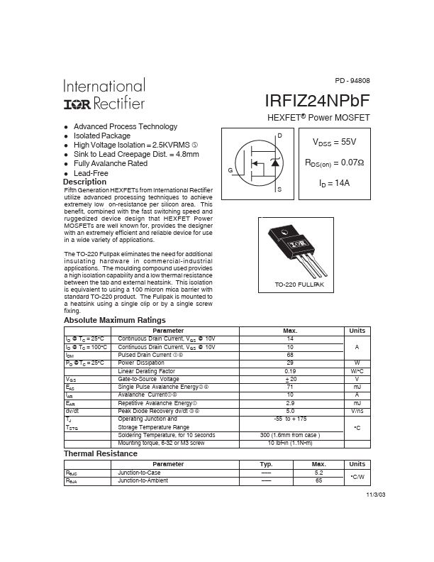 IRFIZ24NPBF International Rectifier