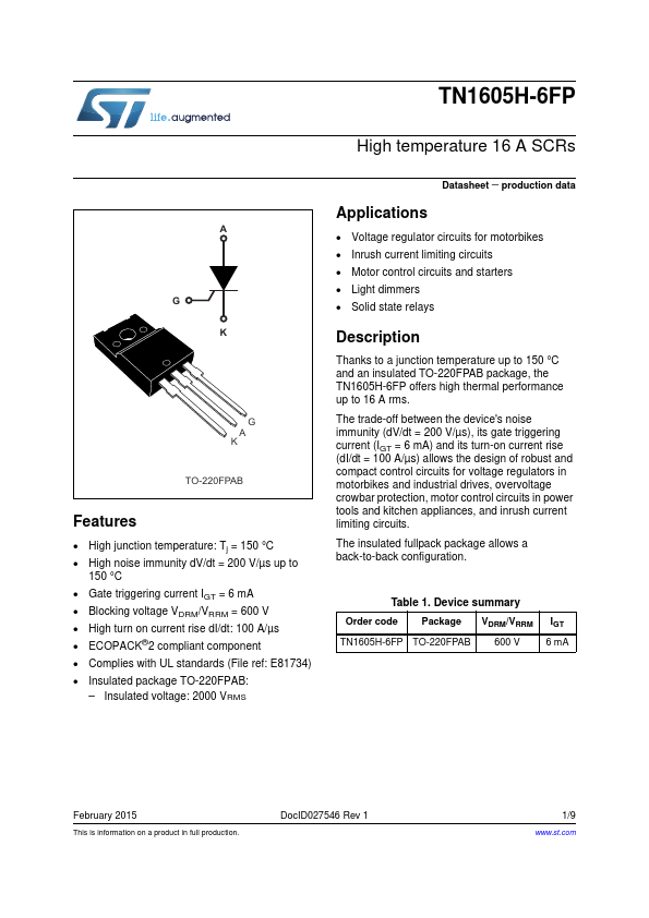 TN1605H-6FP STMicroelectronics