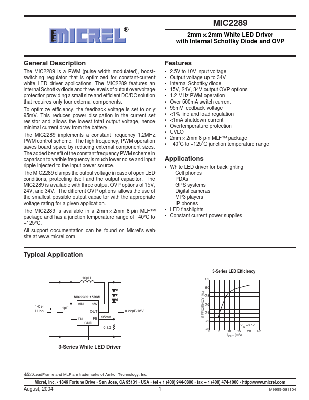 MIC2289 Micrel Semiconductor