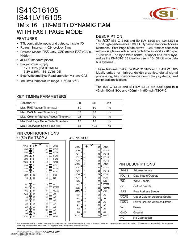 IS41C16105 Integrated Silicon Solution