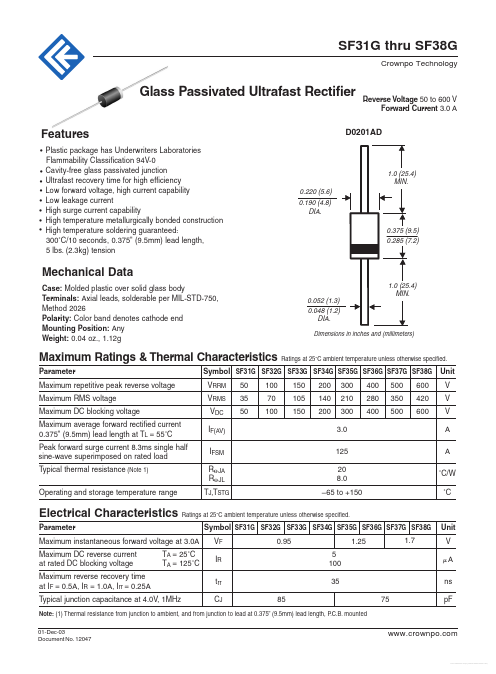 SF38G Rectifier Datasheet pdf - UltraFast Rectifier. Equivalent, Catalog