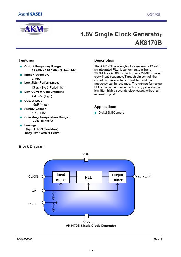 <?=AK8170B?> डेटा पत्रक पीडीएफ