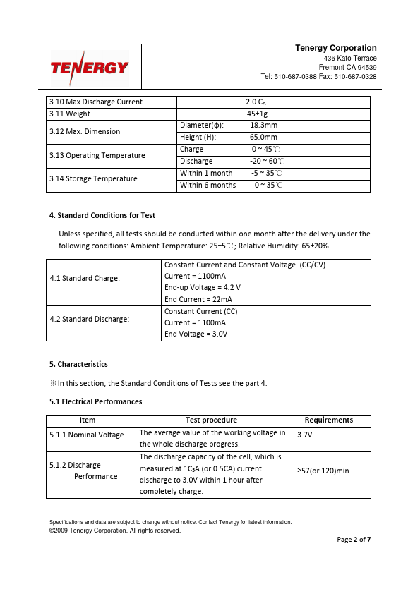 18650 Cell Datasheet pdf - Li-Ion Cell. Equivalent, Catalog