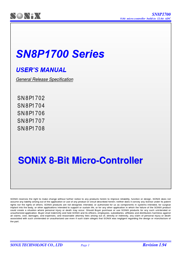 SN8P1700 SONiX