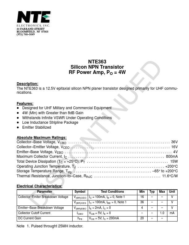 <?=NTE363?> डेटा पत्रक पीडीएफ