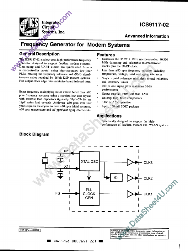 ICS9117-02 Integrated Circuit Systems
