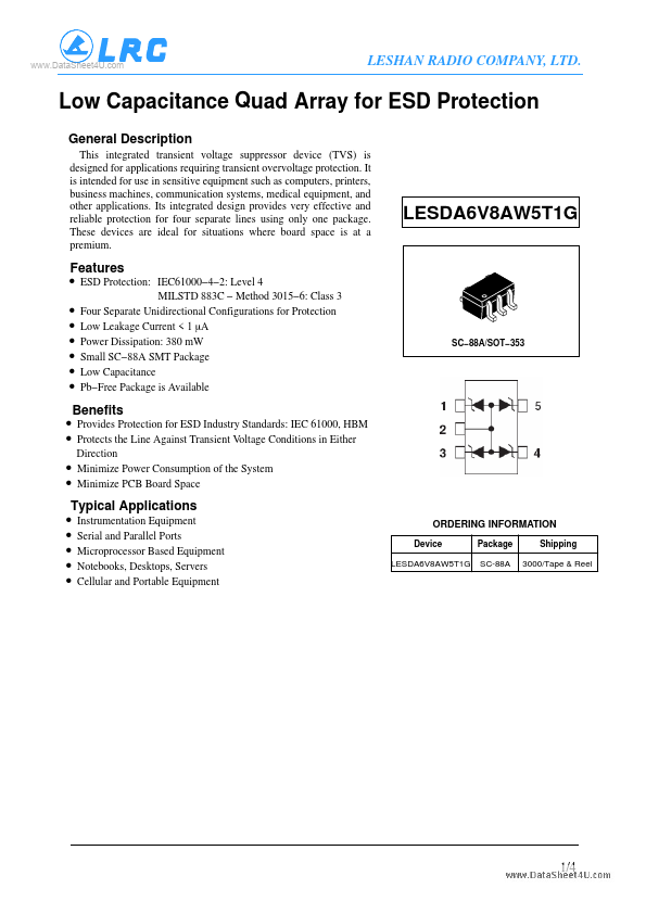 <?=LESDA6V8AW5T1G?> डेटा पत्रक पीडीएफ