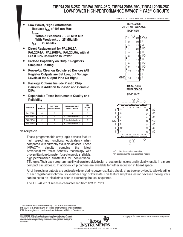 <?=TIBPAL20R6-25C?> डेटा पत्रक पीडीएफ