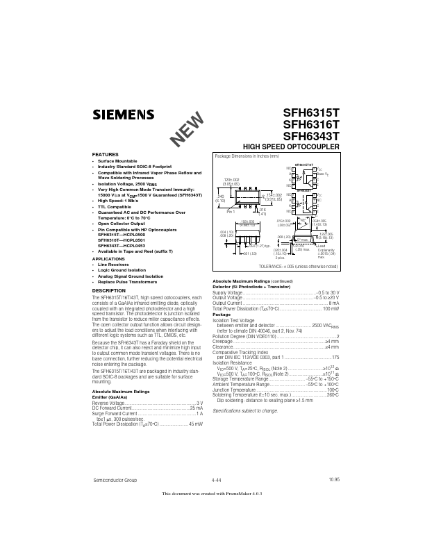 SFH6316T Siemens Semiconductor Group