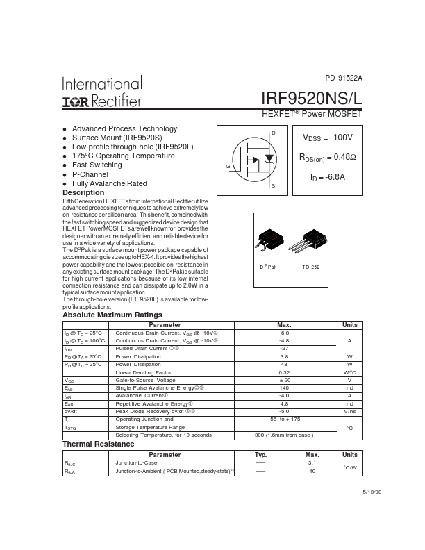 IRF9520NS International Rectifier