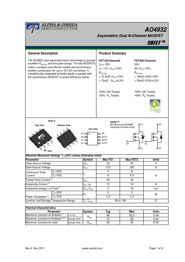 AO4932 Alpha & Omega Semiconductors