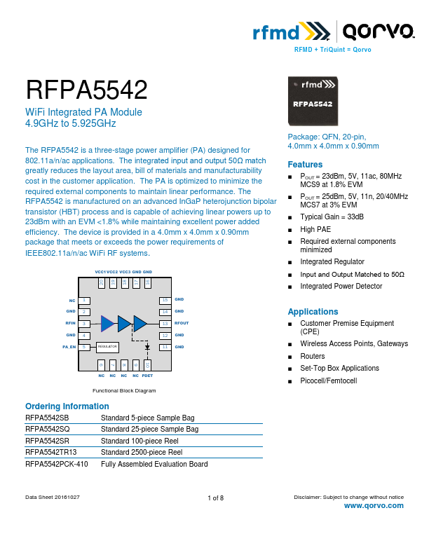 <?=RFPA5542?> डेटा पत्रक पीडीएफ