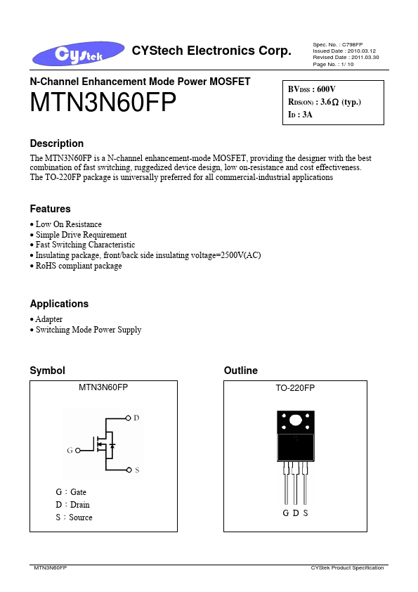 <?=MTN3N60FP?> डेटा पत्रक पीडीएफ