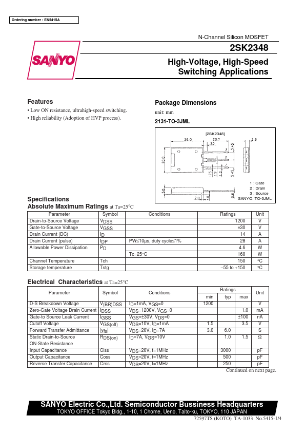 2SK2348 Sanyo Semicon Device