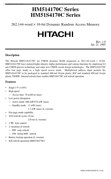 HM514170C Hitachi Semiconductor