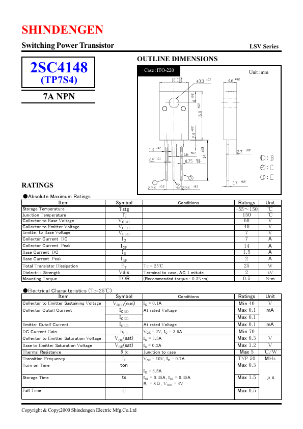 2SC4148 Shindengen Electric Mfg.Co.Ltd