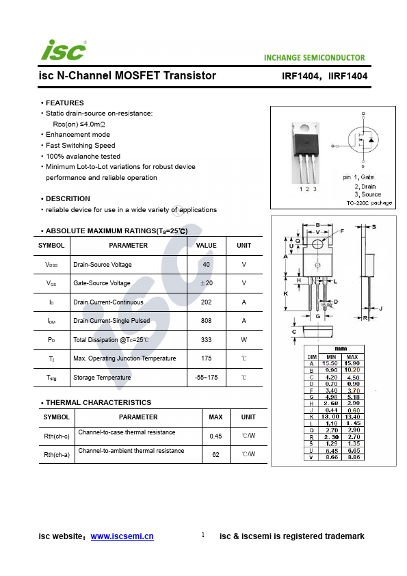 IRF1404 Inchange Semiconductor