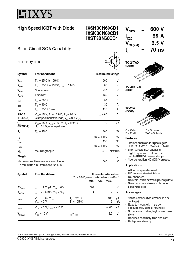 IXST30N60CD1 IXYS Corporation