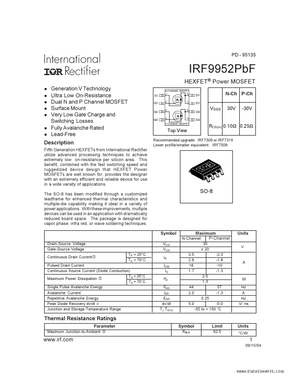 <?=IRF9952PBF?> डेटा पत्रक पीडीएफ