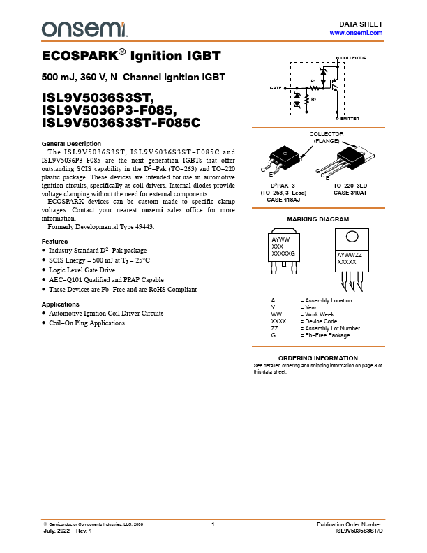 ISL9V5036P3-F085 ON Semiconductor