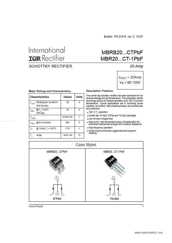 MBR2090CT-1PbF International Rectifier