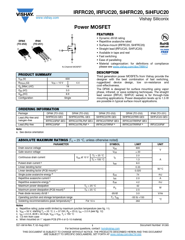 IRFRC20 Vishay Siliconix