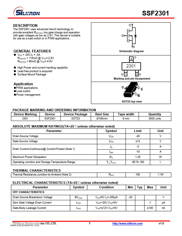 SSF2301 Silikron Semiconductor Co