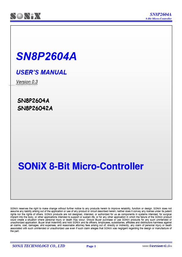 SN8P26042A SONiX Technology Company