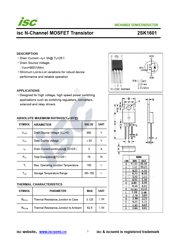 2SK1601 Inchange Semiconductor