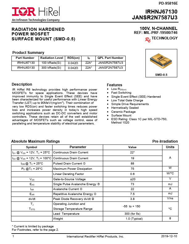 IRHNJ67130 International Rectifier