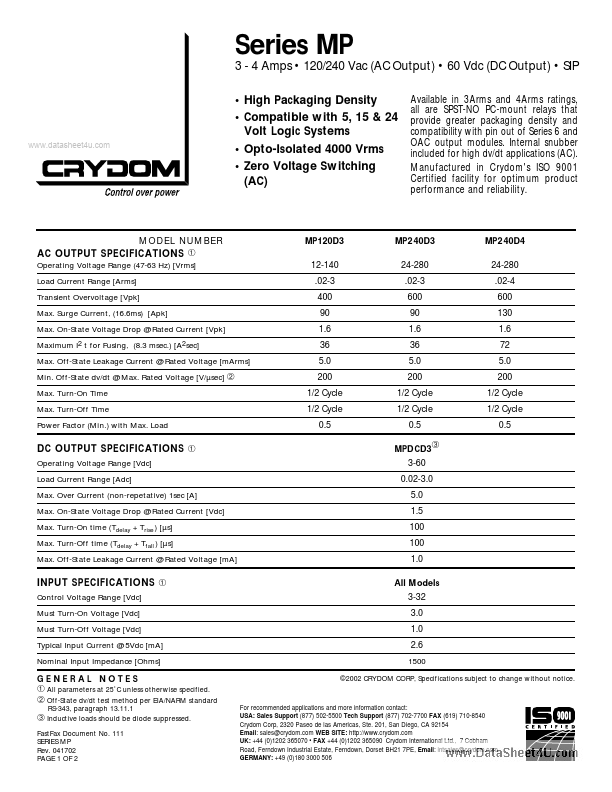 MP120D3 Crydom Corporation